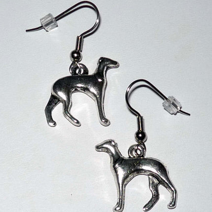 3-D Standing Greyhound or Whippet Charm Earwires, Choose Color