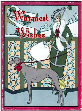 Vintage Altered Art Greyhound and Lady Warmest Wishes Cards - Set/4 w Env