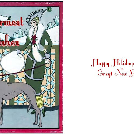 Vintage Altered Art Greyhound and Lady Warmest Wishes Cards - Set/4 w Env