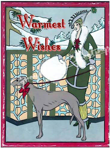 Vintage Altered Art Greyhound and Lady Warmest Wishes Cards - Set/4 w Env