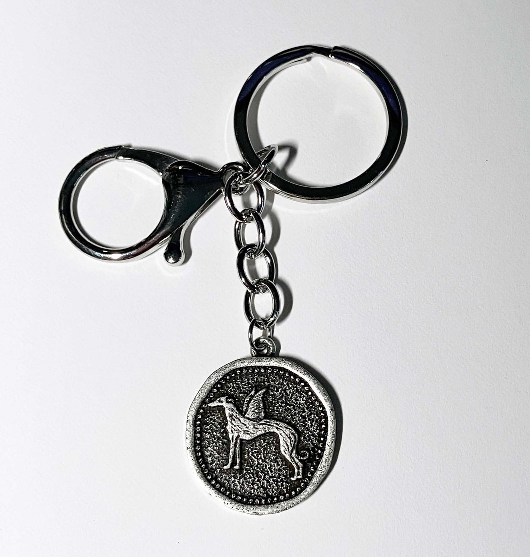 Pewter Greyhound Angel Keyring with Split Ring