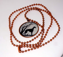 Load image into Gallery viewer, Altered Art Greyhound Dog Silhouette, Copper Pendant Necklace
