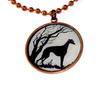 Load image into Gallery viewer, Altered Art Greyhound Dog Silhouette, Copper Pendant Necklace
