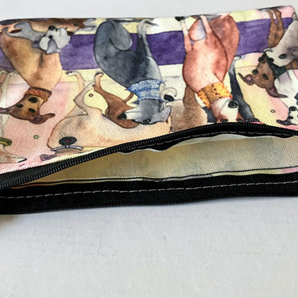 Whimsical Greyhounds or Whippet Dog Art Clutch/Makeup Bag with Charm