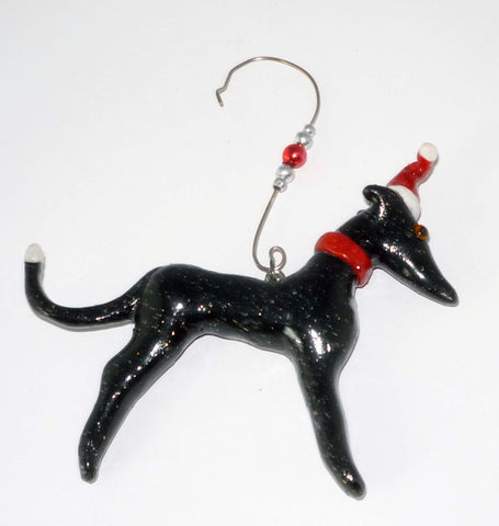 Handmade Black Greyhound Polymer Clay Ornament