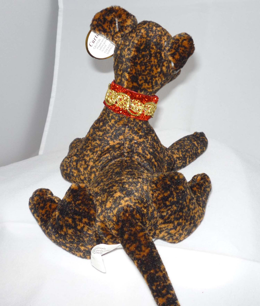 Greyhound Blingy Beanie Baby - Brindle with White Belly w Martingale