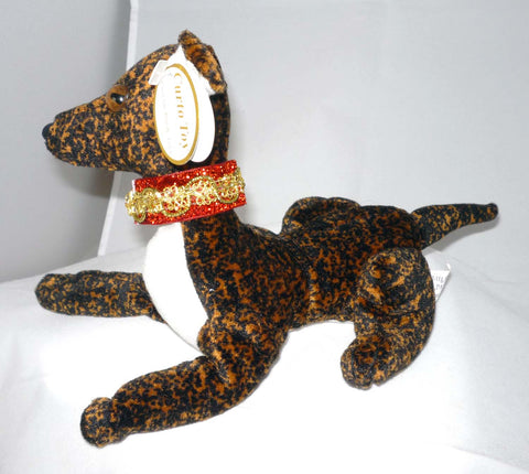 Greyhound Blingy Beanie Baby - Brindle with White Belly w Martingale