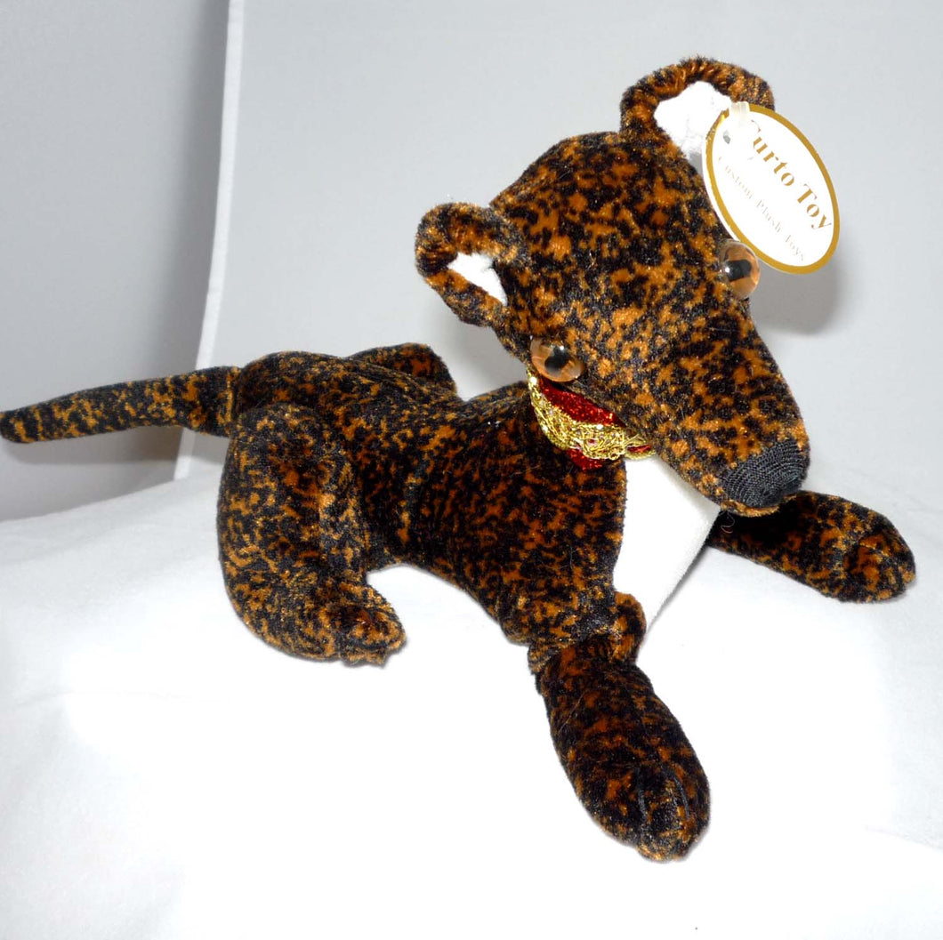 Greyhound Blingy Beanie Baby - Brindle with White Belly w Martingale