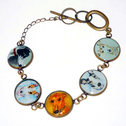 Greyhound Dog Portrait Bracelet, Bronze