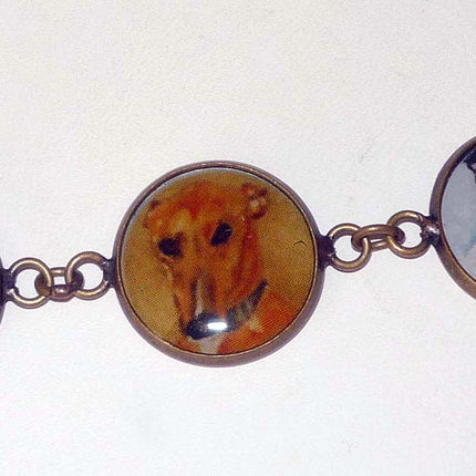 Greyhound Dog Portrait Bracelet, Bronze