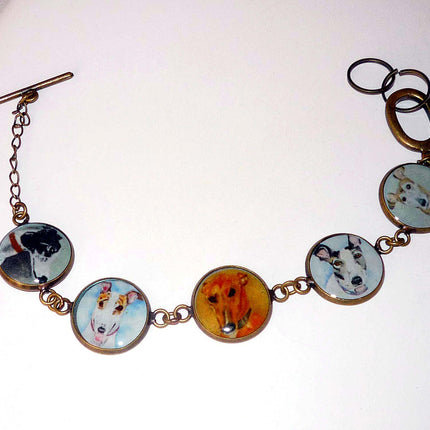 Greyhound Dog Portrait Bracelet, Bronze