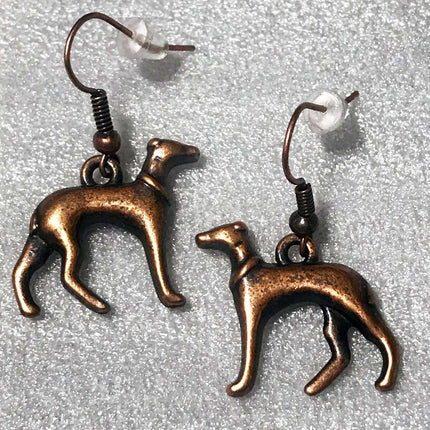 3-D Standing Greyhound or Whippet Charm Earwires, Choose Color