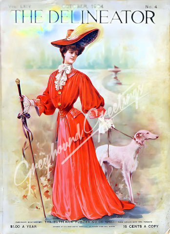 Vintage Magazine Covers: Ladies & Greyhound Dogs Art Notecards Set of 4