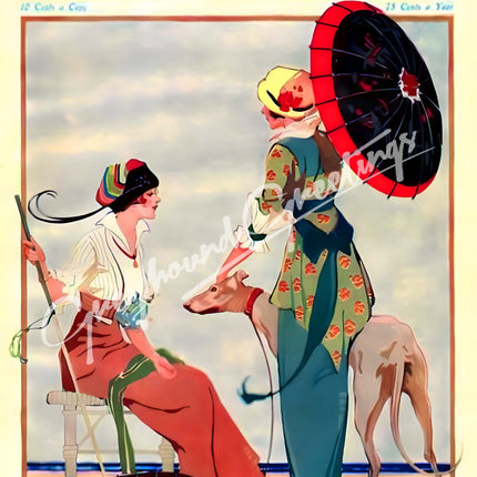 Vintage Magazine Covers: Ladies & Greyhound Dogs Art Notecards Set of 4