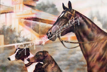 Load image into Gallery viewer, Horses &amp; Greyhound Dogs Art Notecards Set of 4 w/envelopes
