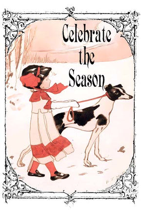 Vintage Altered Art Greyhound and Girl Christmas Cards - Set/4 w Env