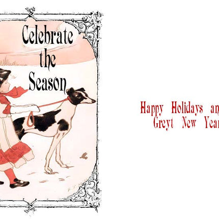 Vintage Altered Art Greyhound and Girl Christmas Cards - Set/4 w Env