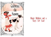 Load image into Gallery viewer, Vintage Altered Art Greyhound and Girl Christmas Cards - Set/4 w Env
