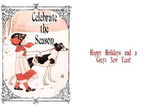 Vintage Altered Art Greyhound and Girl Christmas Cards - Set/4 w Env