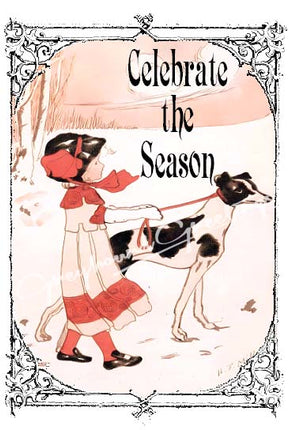 Vintage Altered Art Greyhound and Girl Christmas Cards - Set/4 w Env
