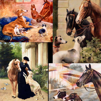Horses & Greyhound Dogs Art Notecards Set of 4 w/envelopes