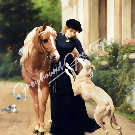 Horses & Greyhound Dogs Art Notecards Set of 4 w/envelopes