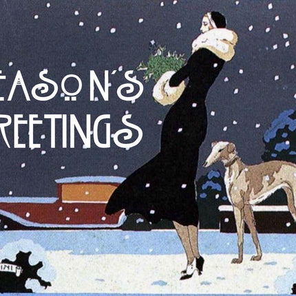 Vintage Altered Art Greyhound and Lady Season's Greetings Cards - Set/4 w Env
