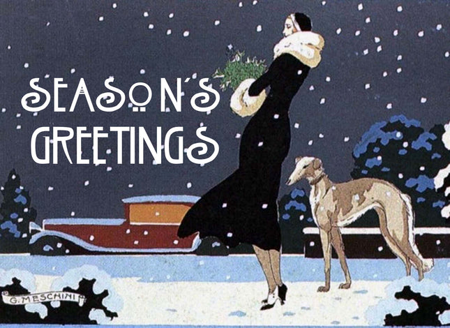 Vintage Altered Art Greyhound and Lady Season's Greetings Cards - Set/4 w Env
