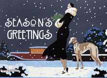 Load image into Gallery viewer, Vintage Altered Art Greyhound and Lady Season&#39;s Greetings Cards - Set/4 w Env
