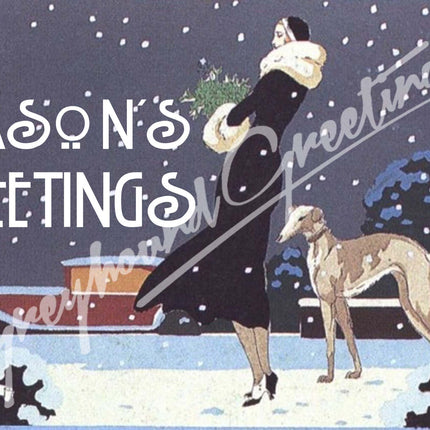 Vintage Altered Art Greyhound and Lady Season's Greetings Cards - Set/4 w Env