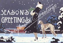 Load image into Gallery viewer, Vintage Altered Art Greyhound and Lady Season&#39;s Greetings Cards - Set/4 w Env
