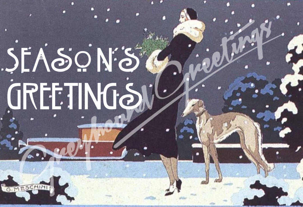 Vintage Altered Art Greyhound and Lady Season's Greetings Cards - Set/4 w Env