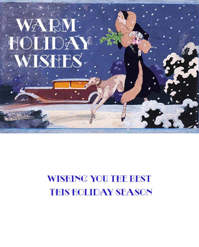 Vintage Altered Art Greyhound and Lady Warm Holiday Wishes Cards - Set/4 w Env
