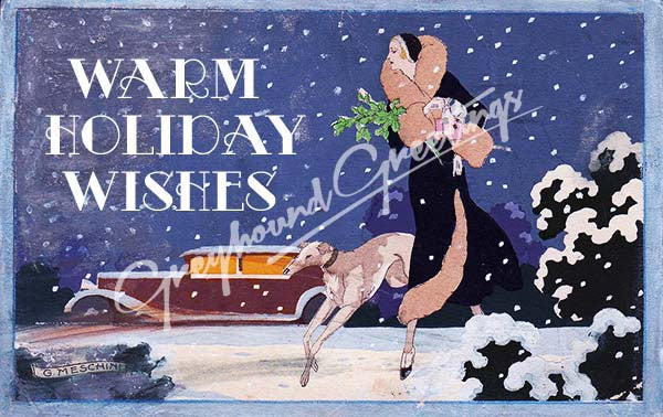 Vintage Altered Art Greyhound and Lady Warm Holiday Wishes Cards - Set/4 w Env
