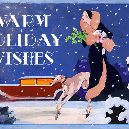 Vintage Altered Art Greyhound and Lady Warm Holiday Wishes Cards - Set/4 w Env