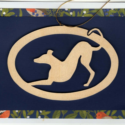 Greyhound Christmas Card with Removable Keepsake Ornament "Playbow"