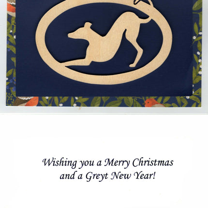 Greyhound Christmas Card with Removable Keepsake Ornament "Playbow"