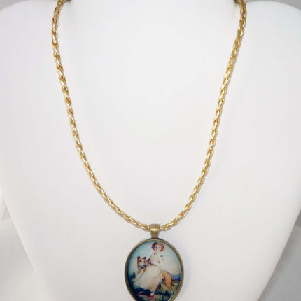 Altered Art Greyhound Dog and Girl with Red Shoes Pendant Necklace