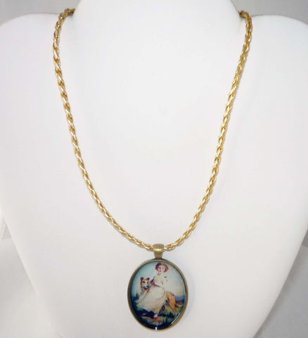 Altered Art Greyhound Dog and Girl with Red Shoes Pendant Necklace