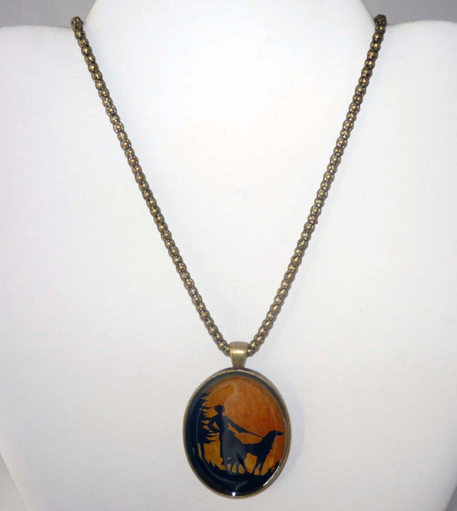 Altered Art Deco Lady and Sighthound Pendant Necklace