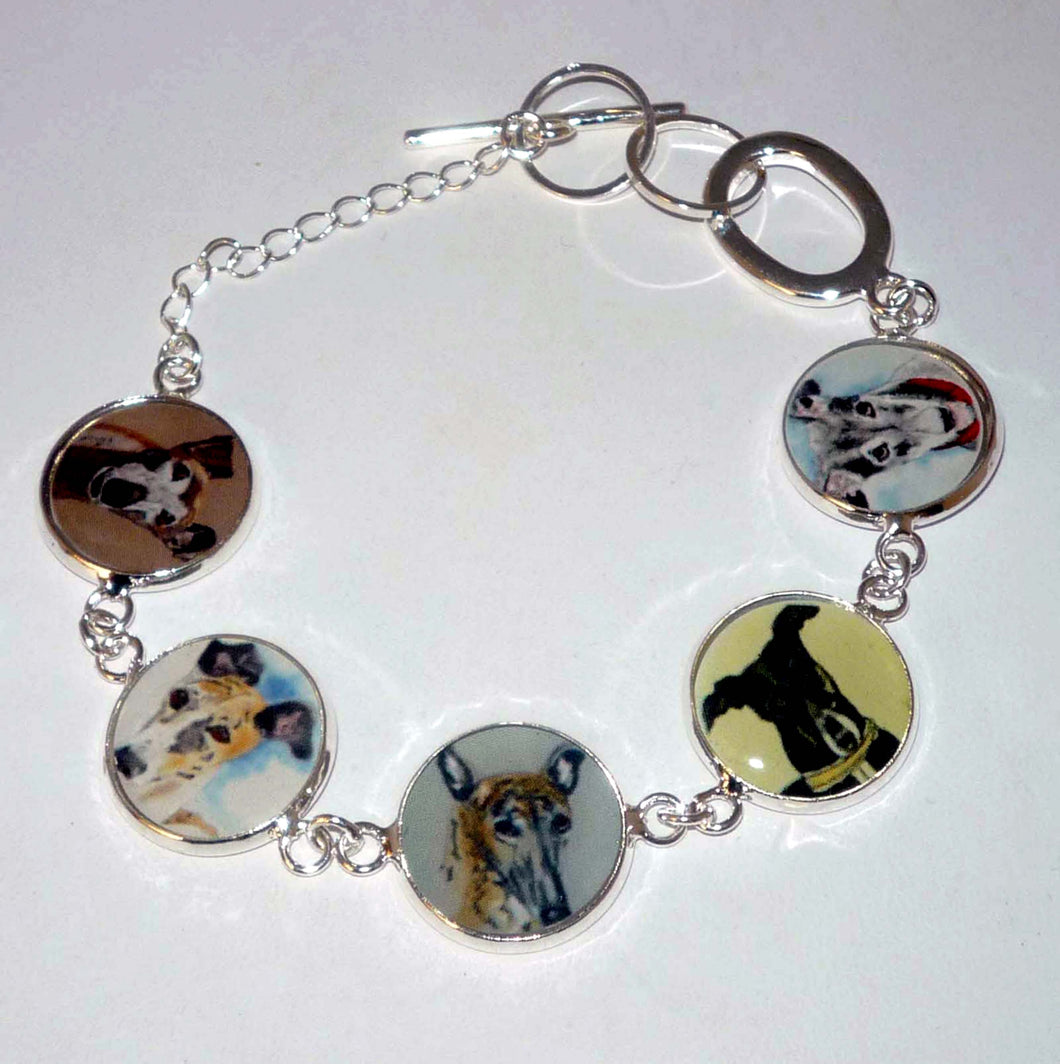 Greyhound Dog Portrait Bracelet, Choose Color