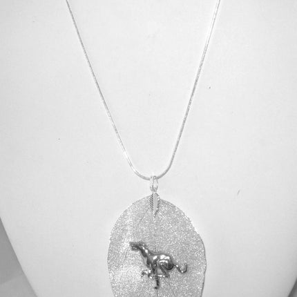Silver Leaf Pendant with SP Greyhound, Snake Chain Necklace