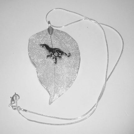 Silver Leaf Pendant with SP Greyhound, Snake Chain Necklace