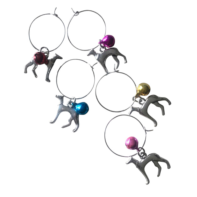 Greyhound or Whippet Wine Glass Charms with Bells - Set of 5 - Handmade