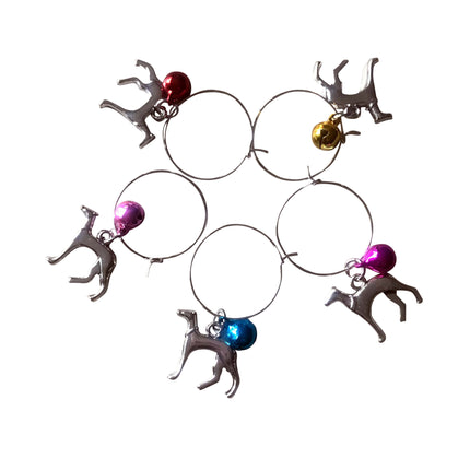 Greyhound or Whippet Wine Glass Charms with Bells - Set of 5 - Handmade