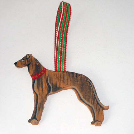 Hand Painted Wood Brindle Greyhound Ornament
