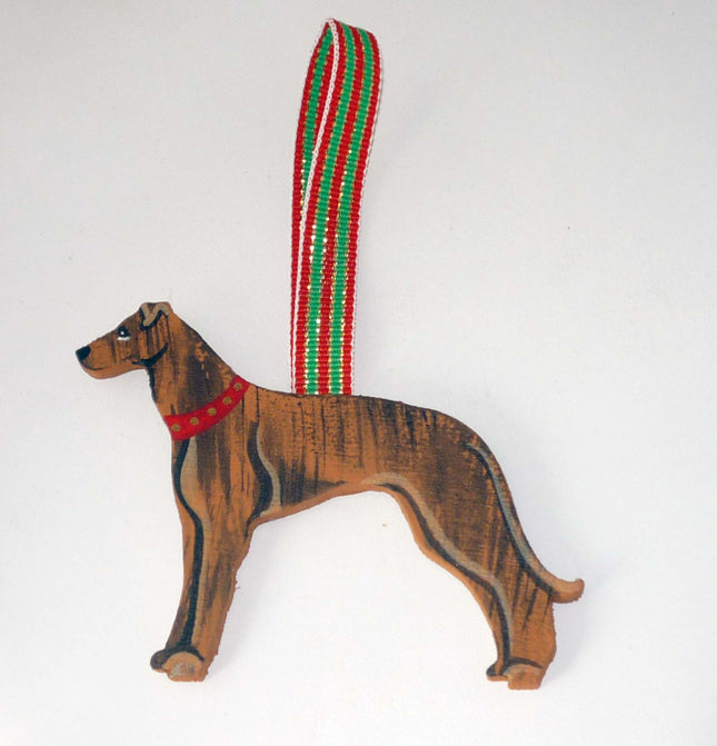Hand Painted Wood Brindle Greyhound Ornament