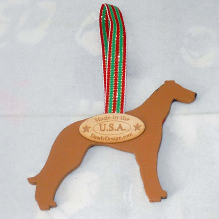 Hand Painted Wood Brindle Greyhound Ornament