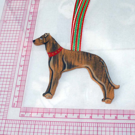 Hand Painted Wood Brindle Greyhound Ornament