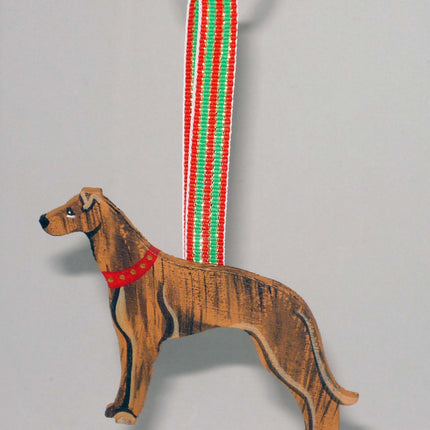Hand Painted Wood Brindle Greyhound Ornament